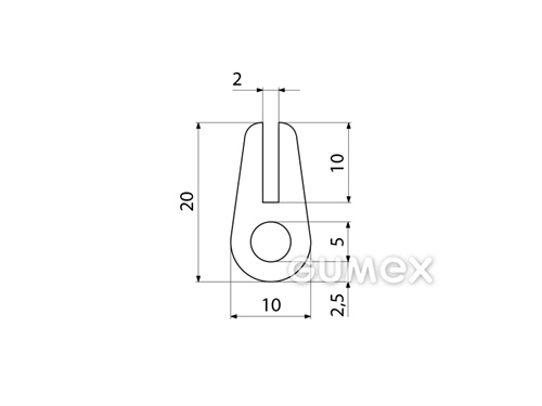 "U" Silikonprofil mit Loch, 20x10/2mm, 60°ShA, -60°C/+180°C, transparent, 